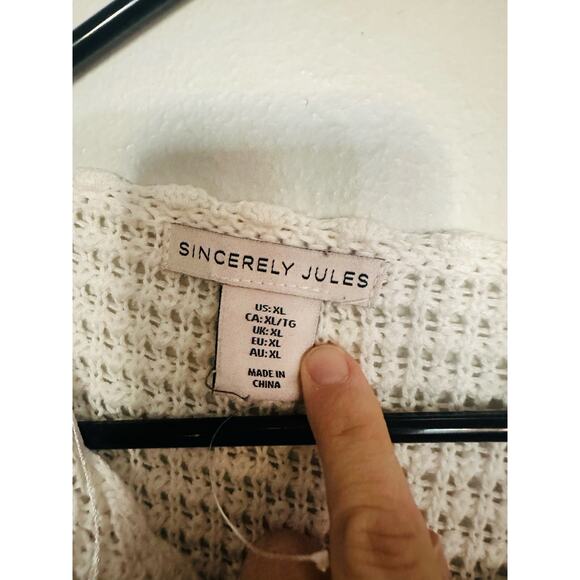 SINCERELY JULES White Green Square Granny Knitted Cottagecore Crop Sweater XL - Picture 6 of 8